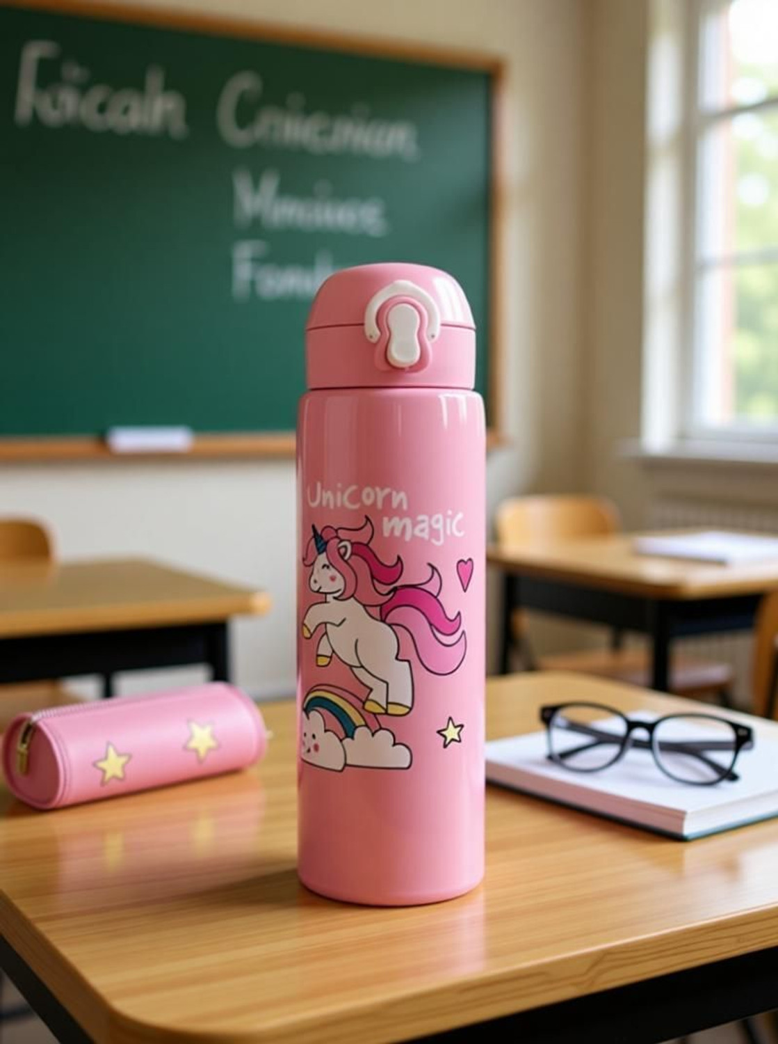 Image of Barbarik Cute Pink Unicorn Stainless Steel Thermos Insulated Flask Kids Tumbler 500 ml Water Bottle