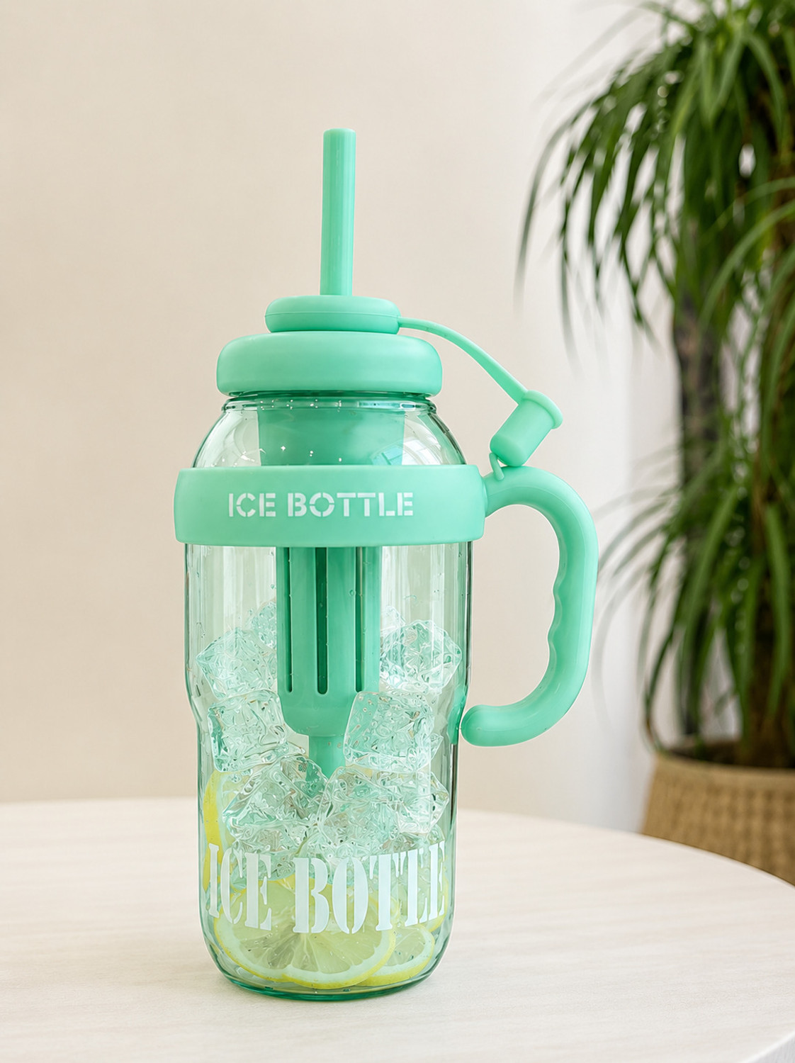 Image of Kahaan enterprise Water Bottle with Straw and Handle Transparent Tumbler Ice Cream Insulated 1300 ml Plastic Bottle