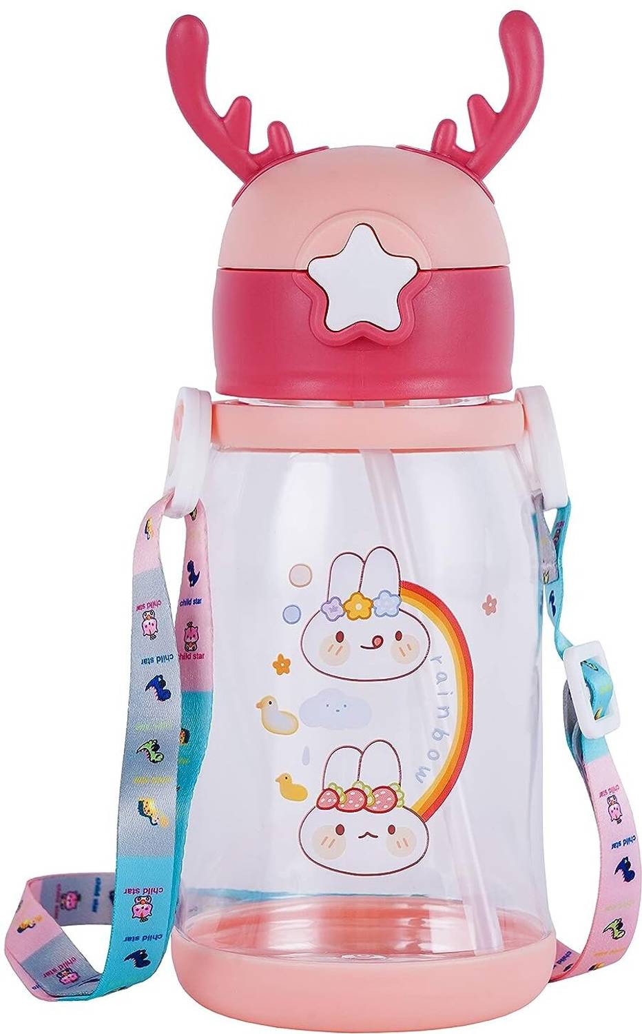ARNAH TREASURE Rabbit Kids School water Bottle for girls and boys BPA free With Strap 600 ml Water Bottle