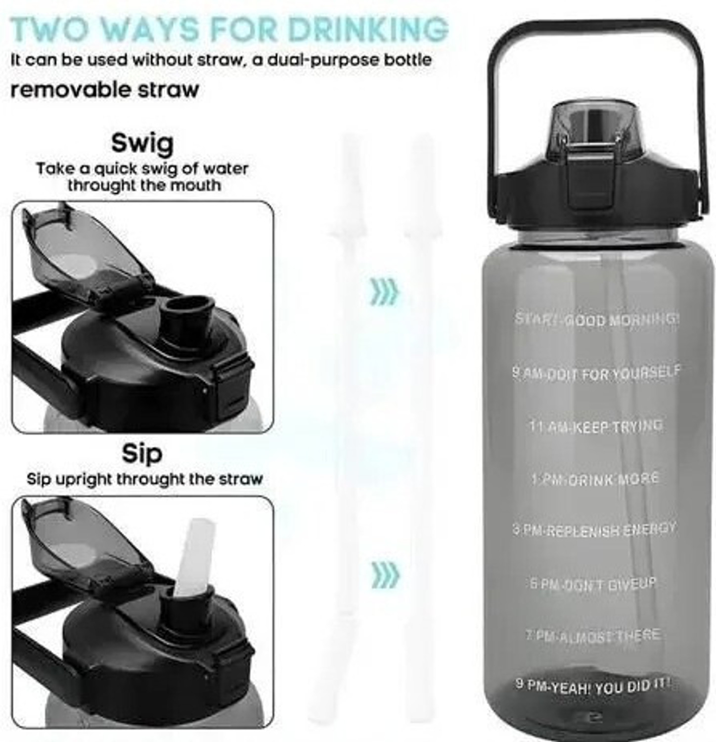 Image of AMBIOUS Motivational Time Marker & Leak Proof Transparent Water Bottle 2000 ml Plastic Sipper