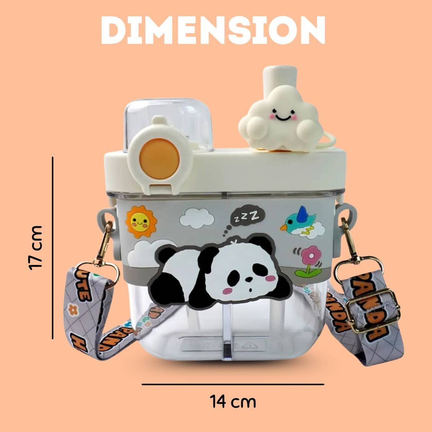 Doodle Dot Panda Design 2 Compartment Sipper Water Bottle for Kids - Image 3
