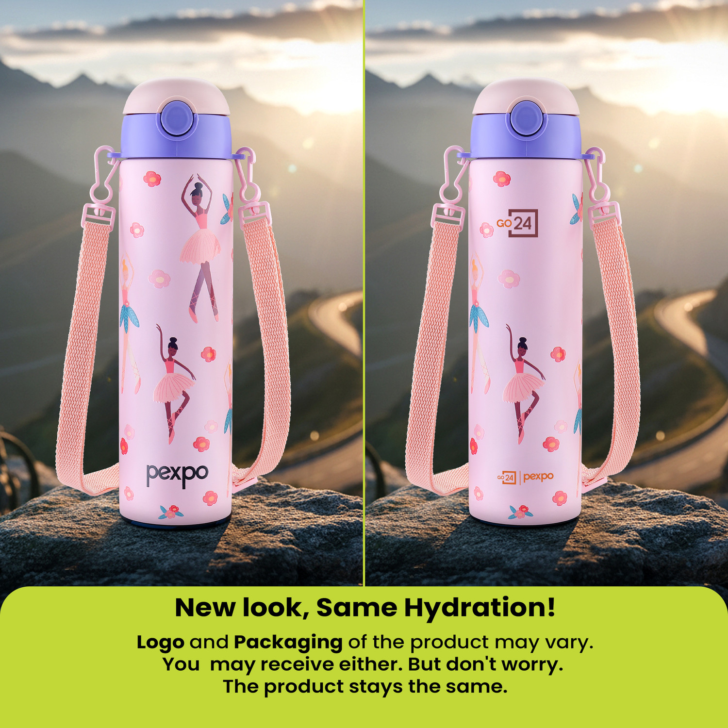 Image of Go24 Sporty ISI Certified UV Printed Kids Water Sipper - For School, Home, Picnic 700 ml Water Bottle (Set of 1, Pink)