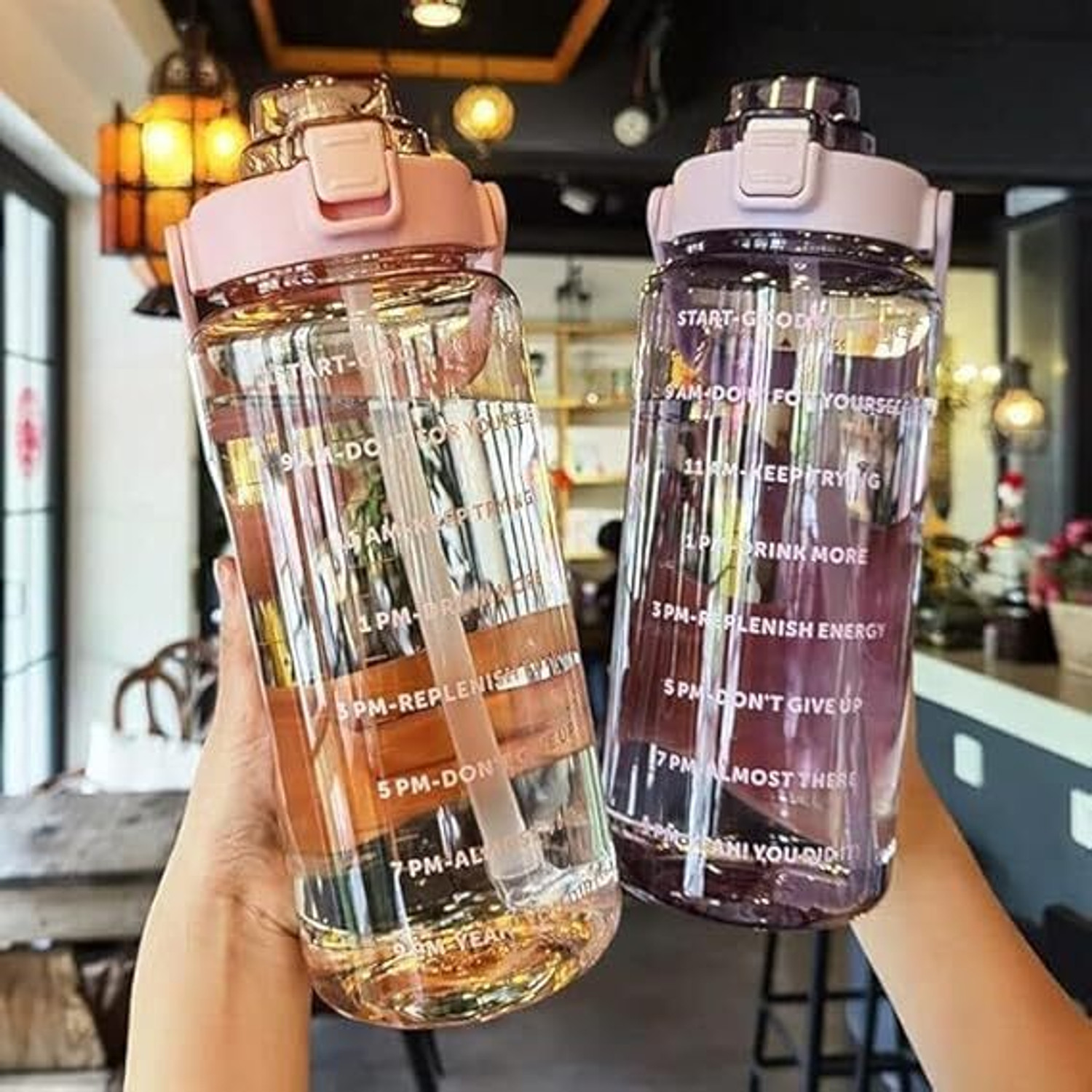 Image of Krushishth 2 Lit Water Bottle with Straw MOTIVATION 2000 ml Plastic Bottle