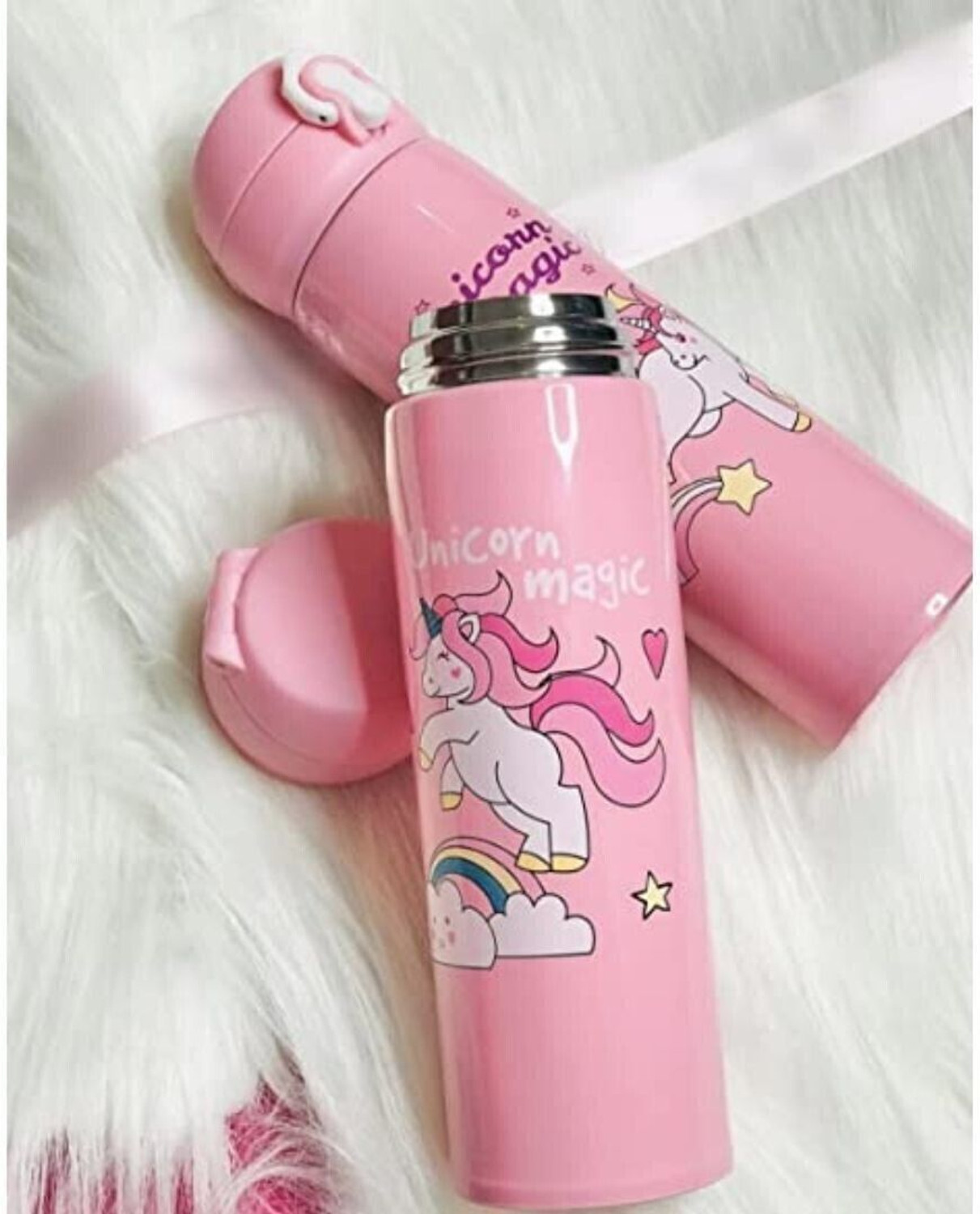 Image of Barbarik Cute Pink Unicorn Stainless Steel Thermos Insulated Flask Kids Tumbler 500 ml Water Bottle