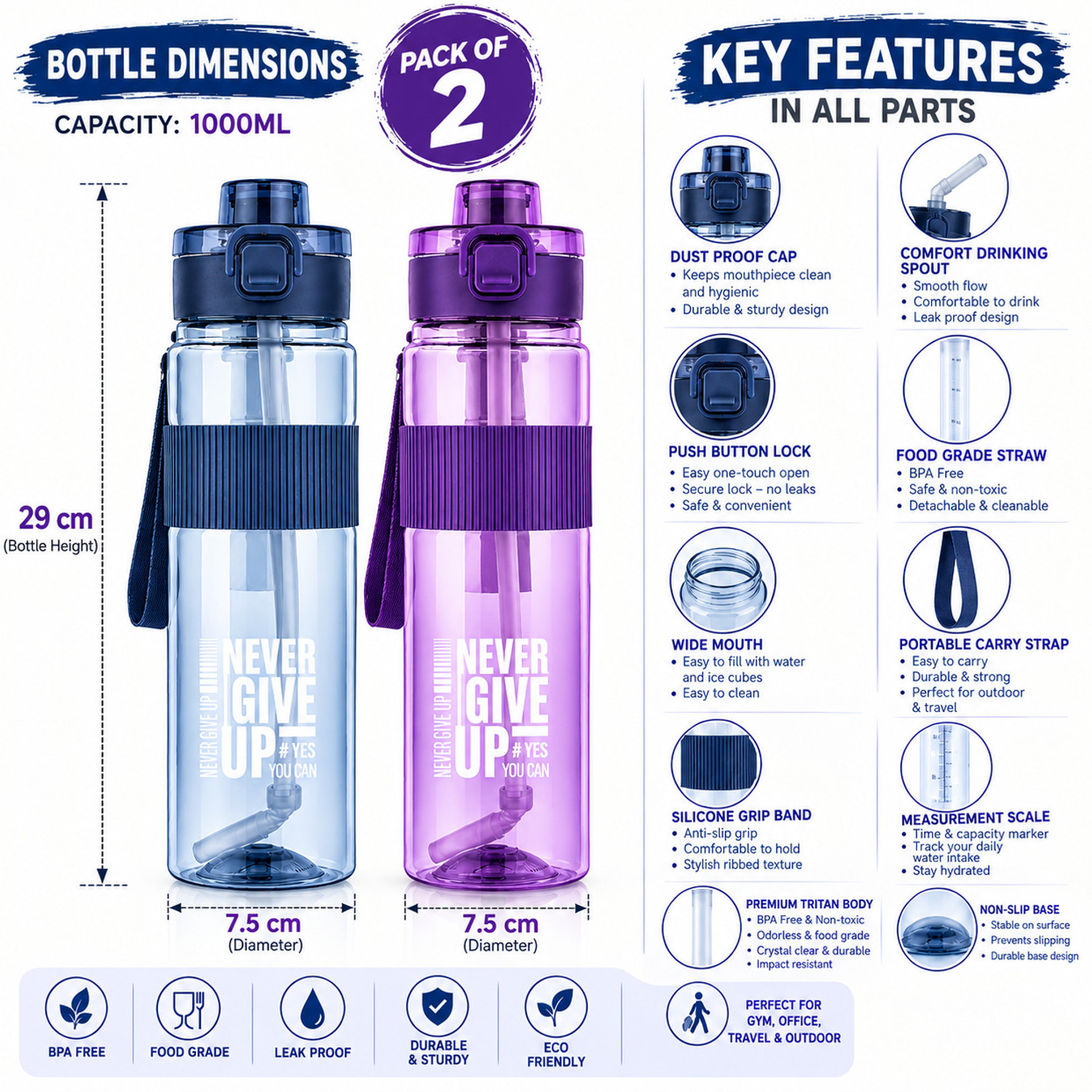 Image of KABHI ENTERPRISES Motivational Bottle 999 ml Water Bottles
