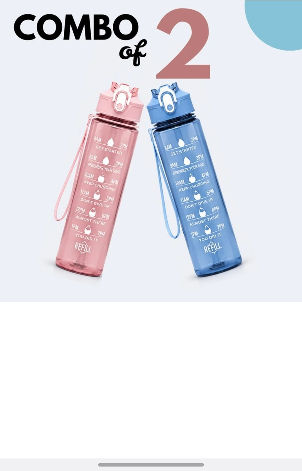Image of CUbeVentures Hydrofit Motivational Water Bottle 900 ml with Time Marker & Straw 1800 ml Water Bottles