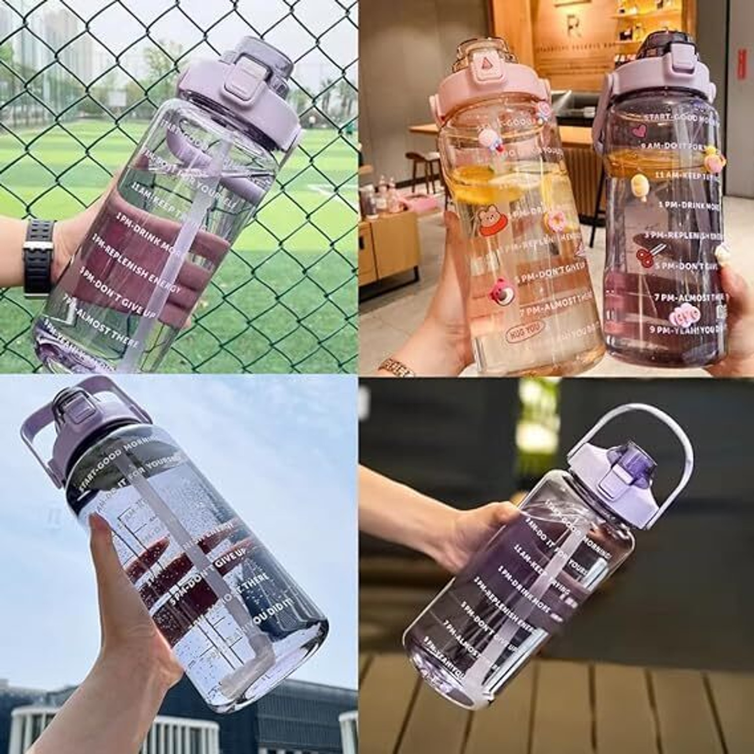 Image of VASHISHTH 2 Lit Water Bottle with Straw MOTIVATION 2000 ml Plastic Bottle
