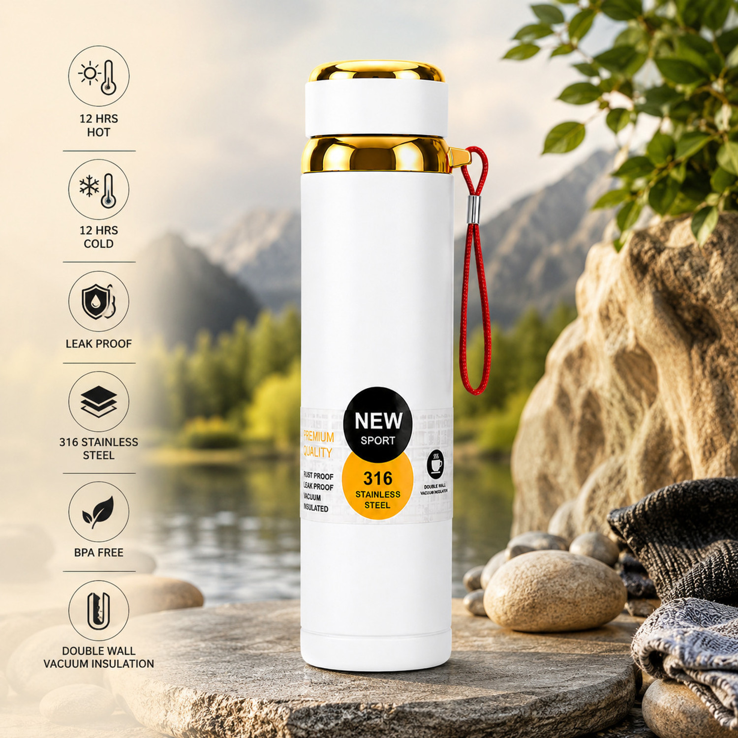 Image of JELLIFY Premium 316 Steel Thermo Flask Bottle with Tea Filter Hot & Cold Bottle 1000 ml Steel Flask