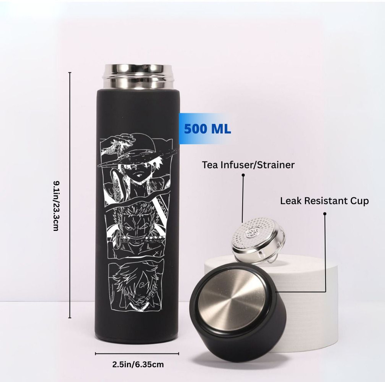 Image of Harsh Hasthkala One Piece Trio Anime Black Stainless Steel 500 ml Water Bottle