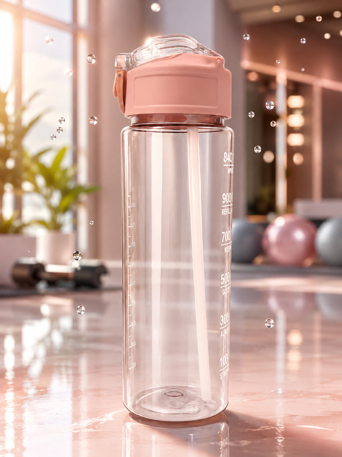 Image of CUbeVentures Hydrofit Motivational Water Bottle 900 ml with Time Marker & Straw 900 ml Water Bottle