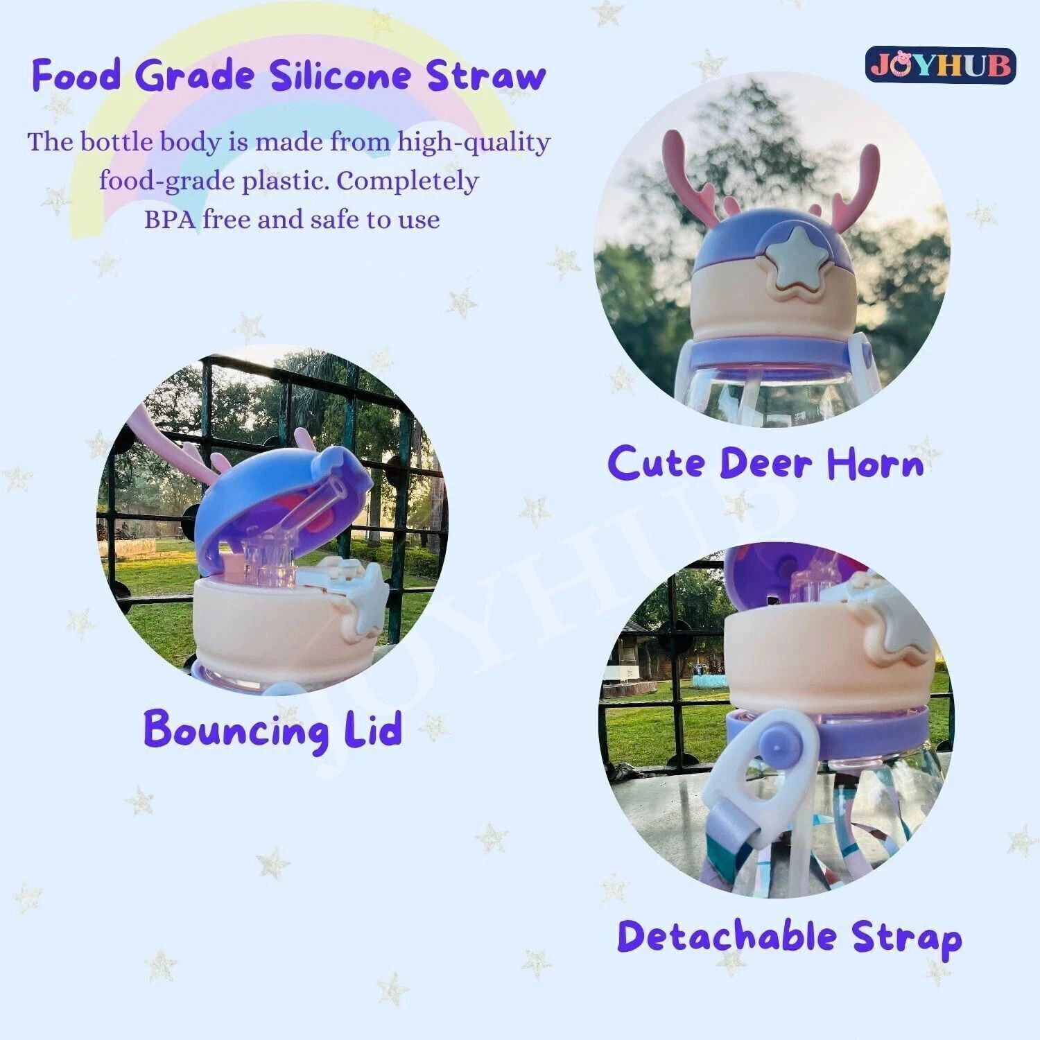 Image of JOYHUB Deer Horn Kids School Sipper Water Bottle with Strap for girls and boys 600 ml Water Bottle