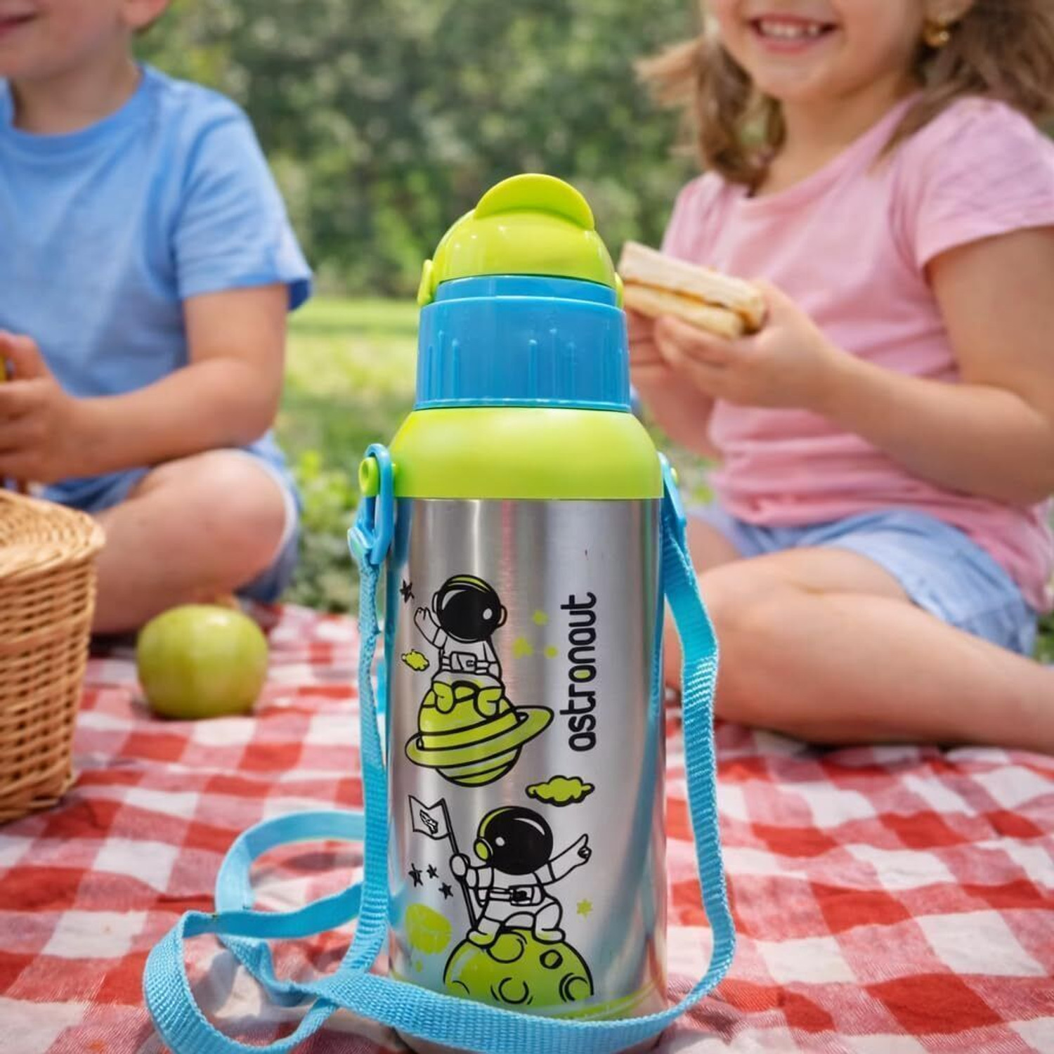 Image of PBOXSTEEL Kids Stainless Steel Water Bottle with Strap| Superhero Cartoon Design 475 ml Water Bottle
