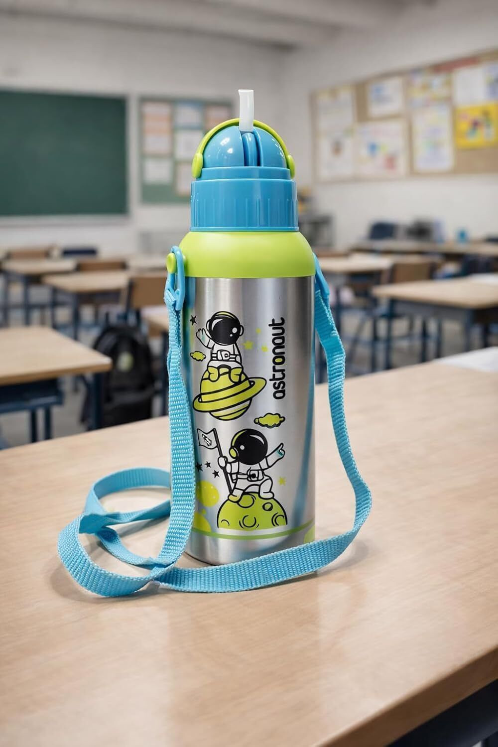 Image of PBOXSTEEL Kids Stainless Steel Water Bottle with Strap| Superhero Cartoon Design 475 ml Water Bottle