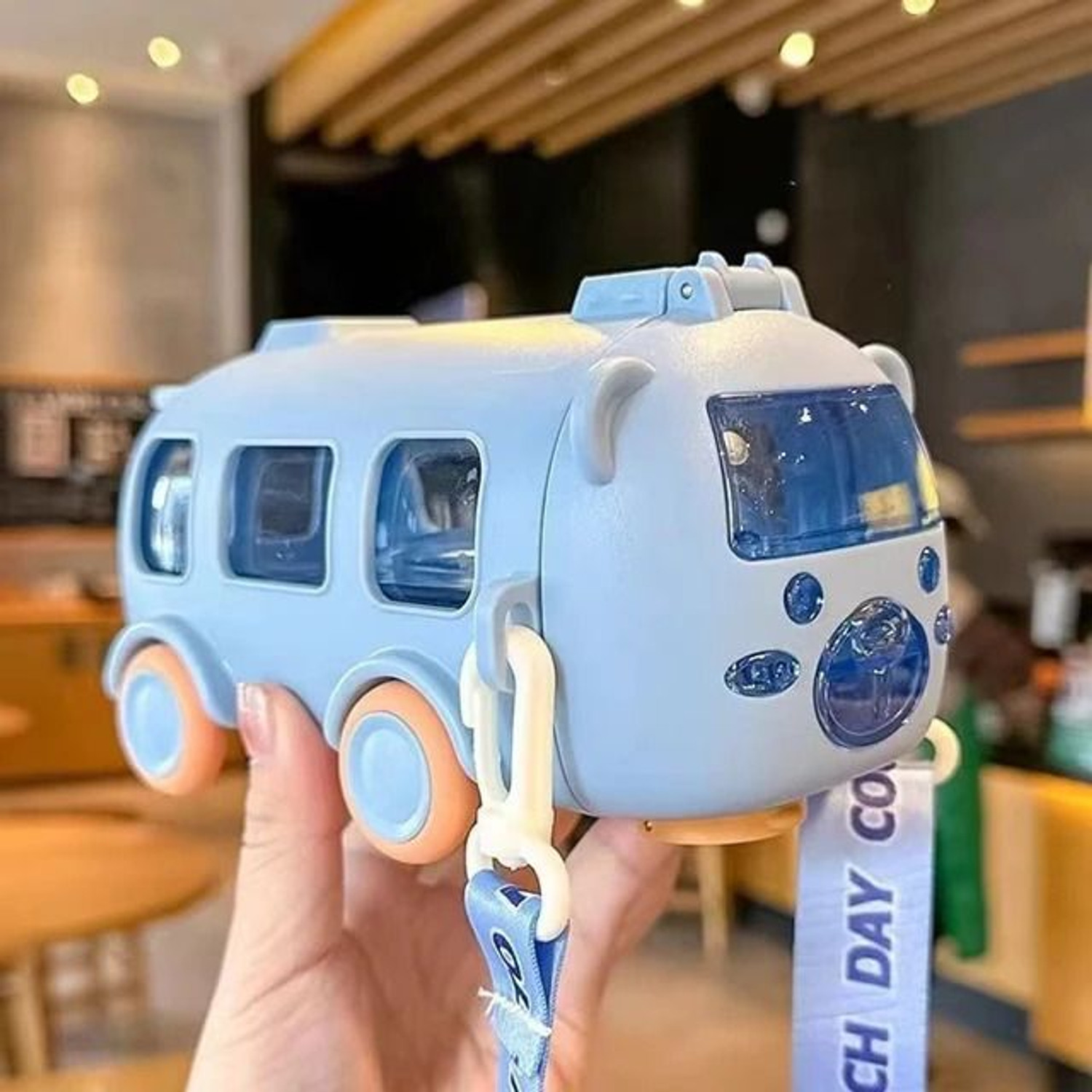 Image of Shifozaa Bus Water Bottle For Kids With Strap, Sipper, & Straw 500 ml Water Bottle (Set of 1, Blue)