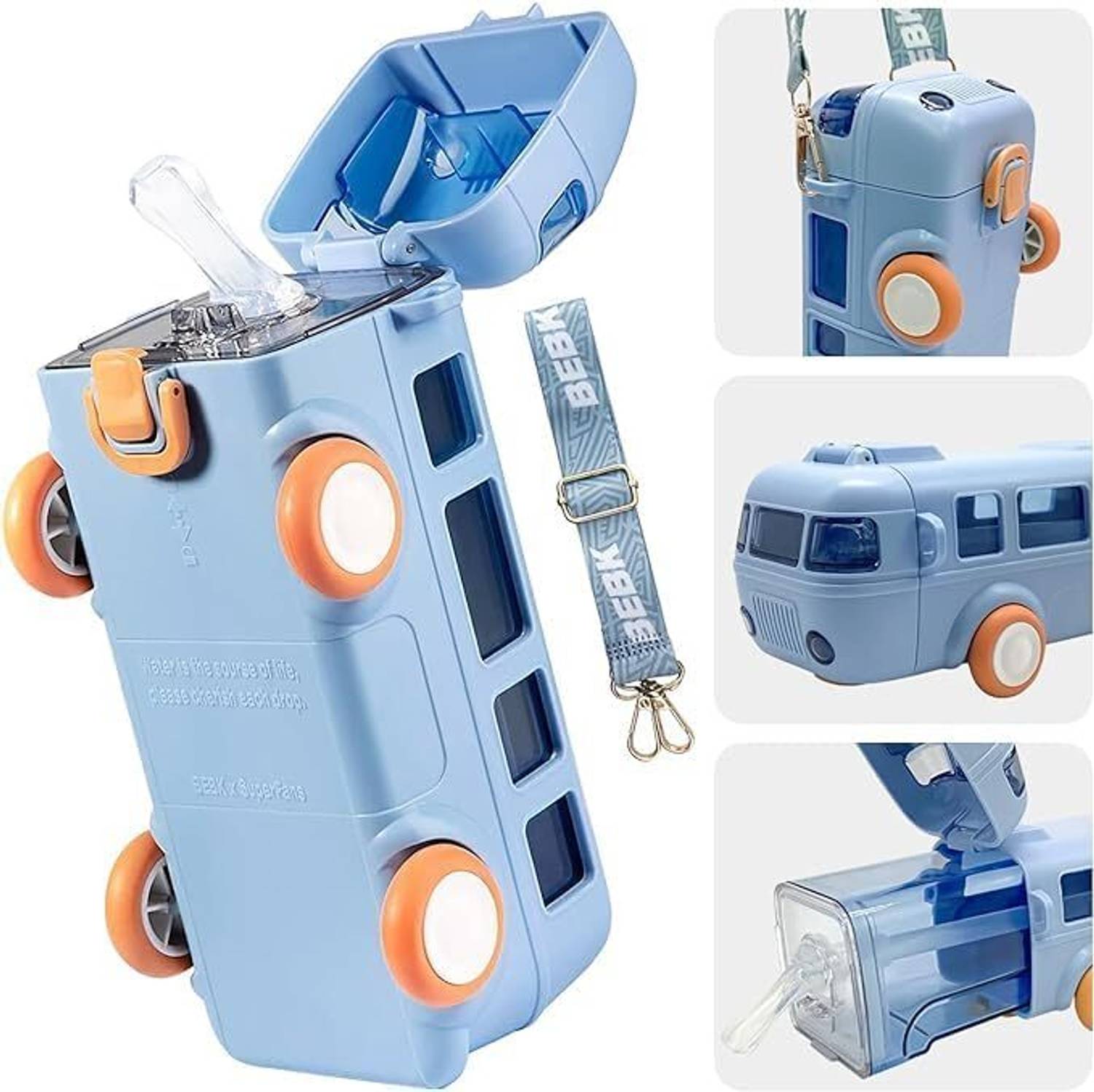 ALICIA Portable Water Cup In Bus Shape, Children's Small Car Straw Water Cup 500 ml Water Bottle