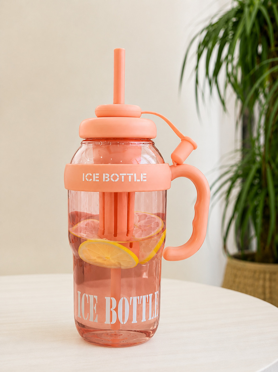 Image of Kahaan enterprise Water Bottle with Straw and Handle Transparent Tumbler Ice Cream Insulated 1300 ml Plastic Bottle