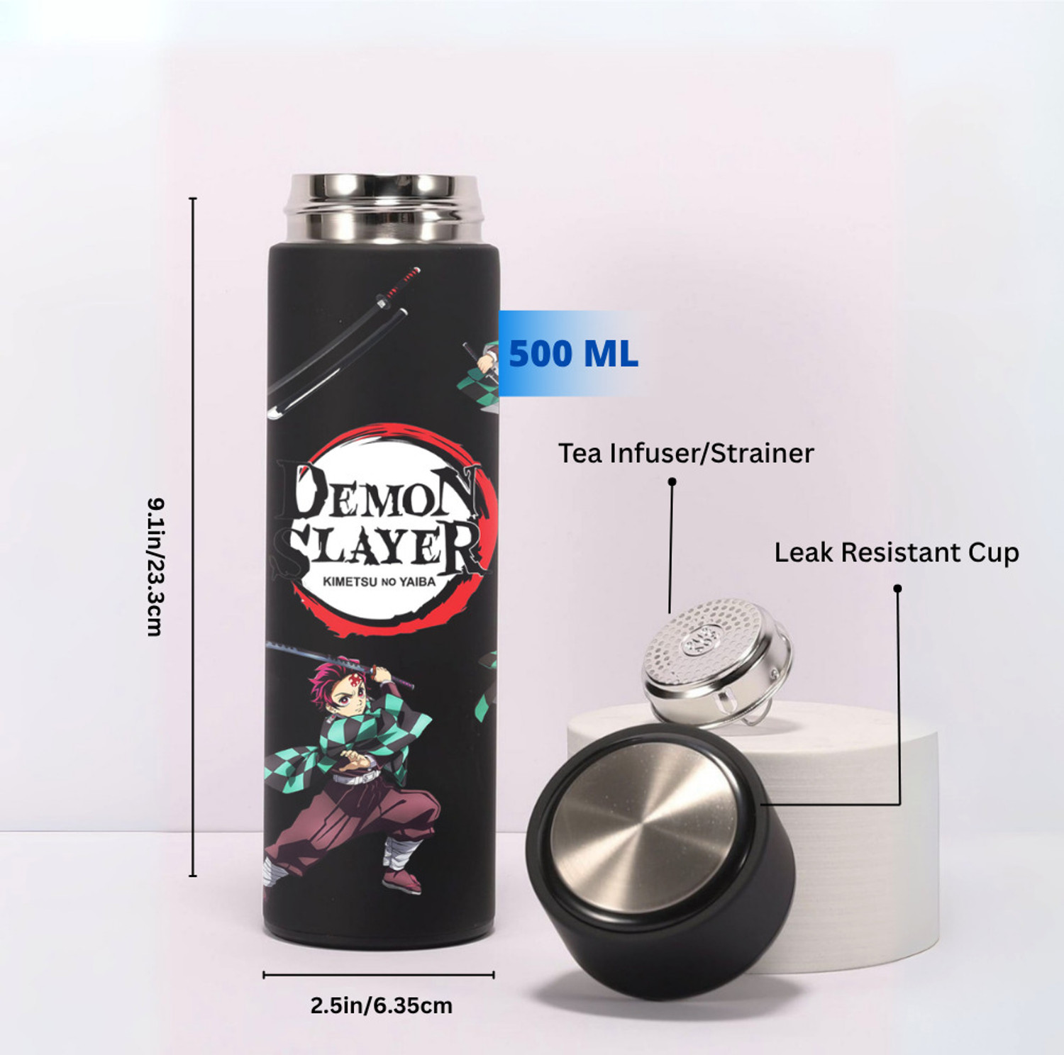 Image of Harsh Hasthkala Demon Slayer Black Anime Insulated Stainless Steel 500 ml Water Bottle
