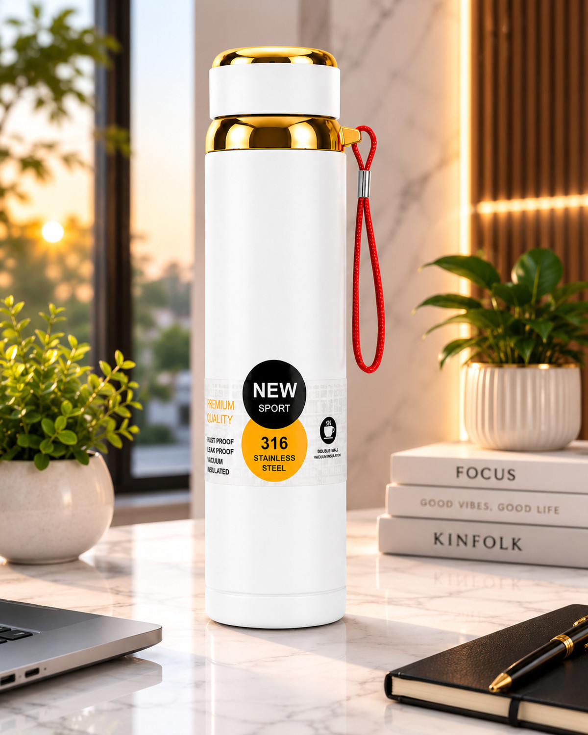 Image of PBOXSTEEL Kids Stainless Steel Water Bottle with Strap| Superhero Cartoon Design 1000 ml Water Bottle