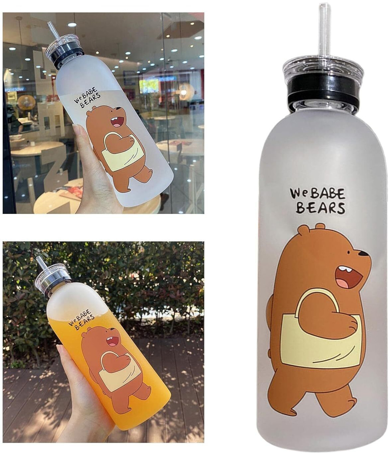 Image of TechTrove Cute Bear Straw Water Bottle ( 1000 ml Water Bottle