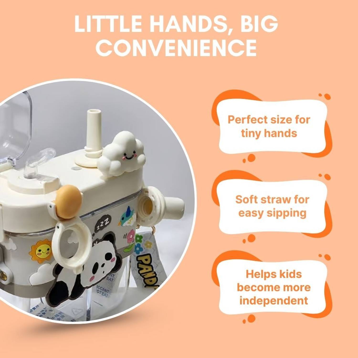 Doodle Dot Panda Design 2 Compartment Sipper Water Bottle for Kids - Image 4