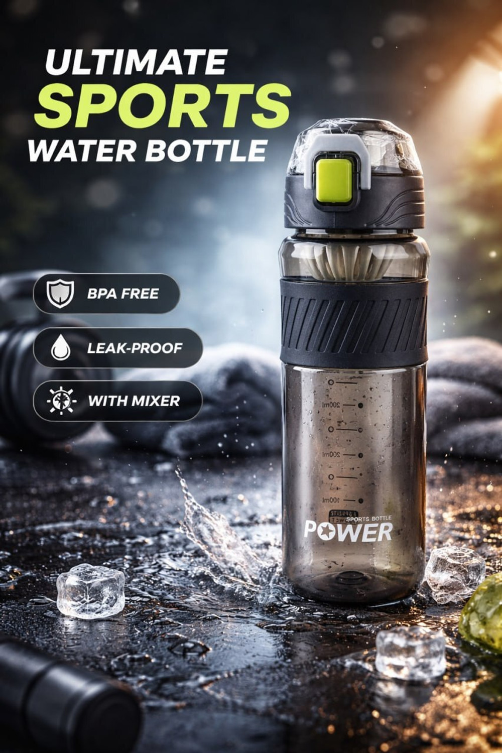 Image of SeaRegal Motivational BPA Free Gym Bottle for Gym & Travel Use 800 ml bottle 800 ml Silicone Bottle (Pack of 1, Black)