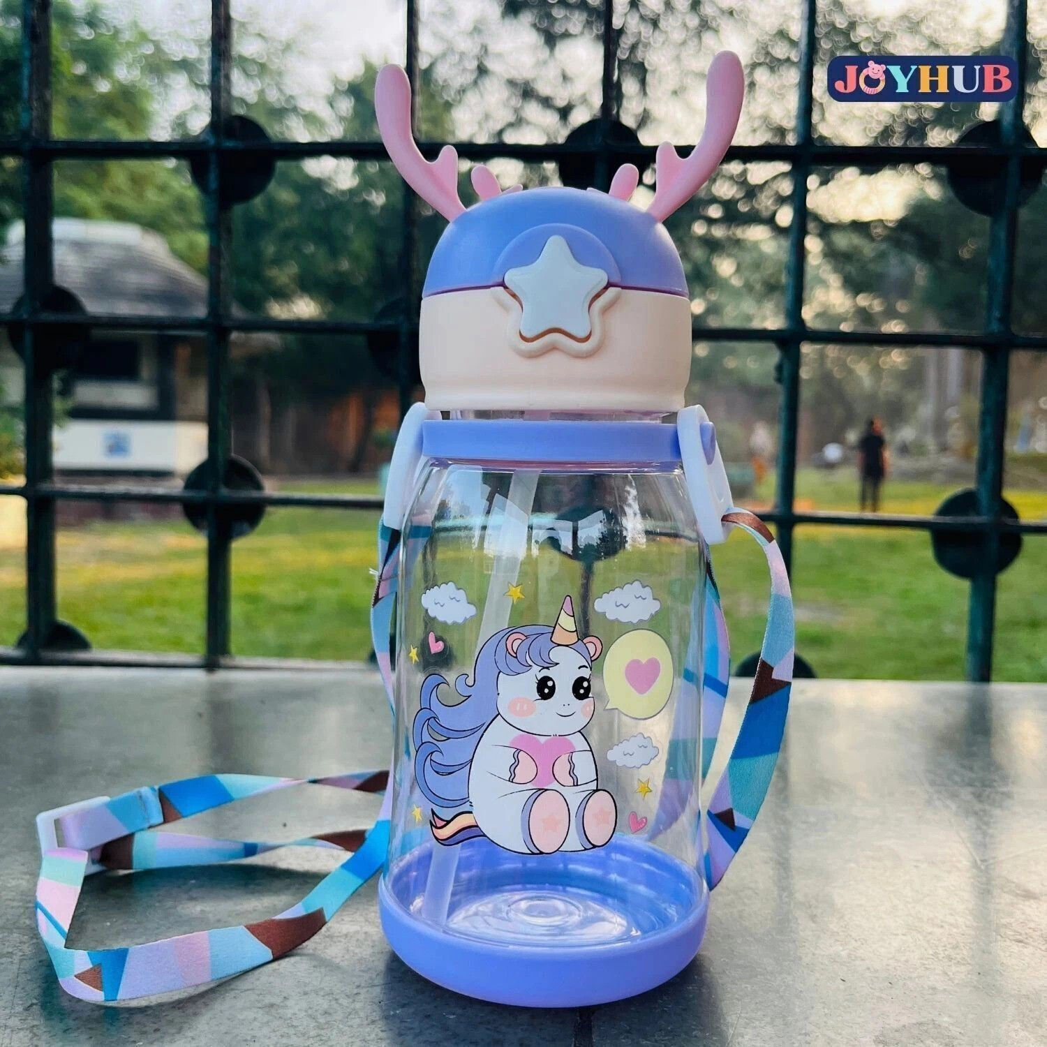 Image of JOYHUB Deer Horn Kids School Sipper Water Bottle with Strap for girls and boys 600 ml Water Bottle