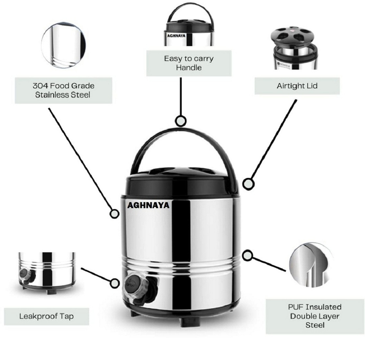 Image of AGHNAYA AQUA Water Jug 5 litre Stainless steel for home & dining table 5000 ml Water Bottle