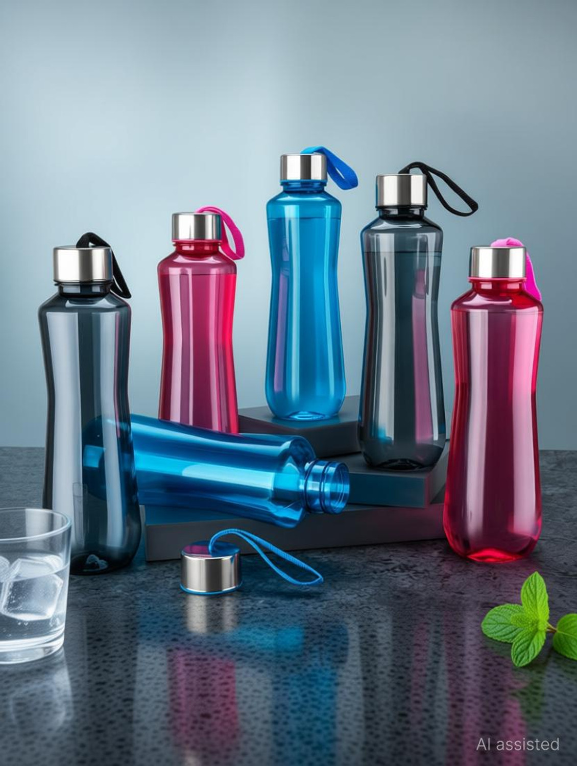 Image of QUPSY H2o Fridge Water Bottle set for School, Collage, Office, Kitchen Bottle Set 6 1000 ml Plastic Bottle