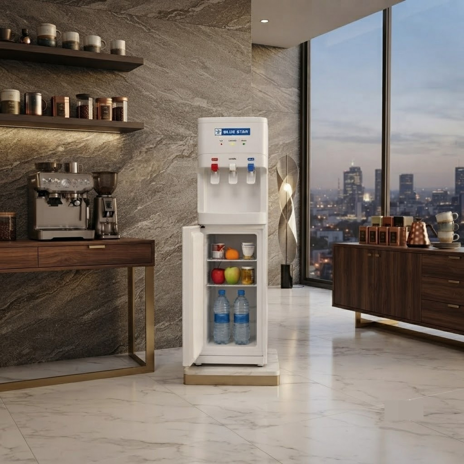 Image of Blue Star Water Dispenser Hot Cold Normal with Cooling Cabinet Floor Standing Bottom Loading Water Dispenser