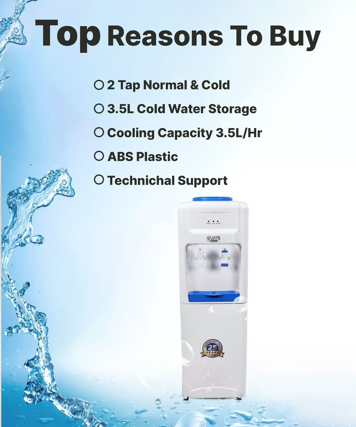 Image of ATLANTIS BLUE Normal & Cold Floor Standing (NO HOT)- 2 Taps Bottled Water Dispenser