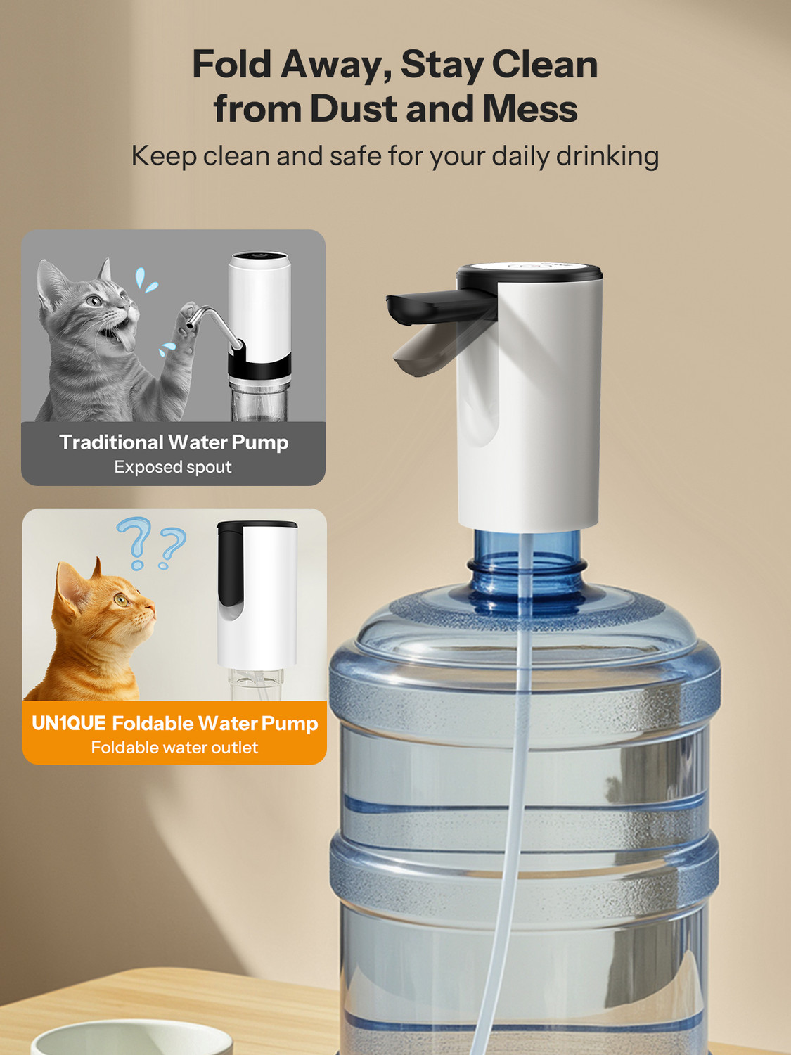 Image of UN1QUE Foldable & Rechargeable Water Dispenser Pump, Portable Automatic Wireless Bottom Loading Water Dispenser