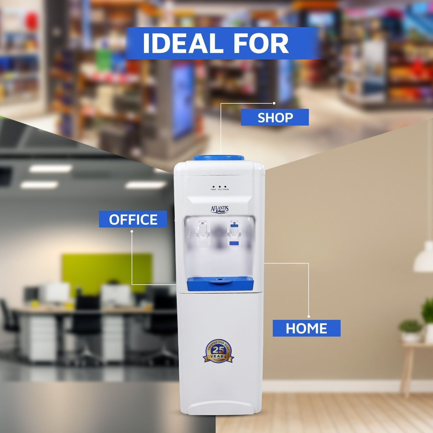 Image of ATLANTIS BLUE Normal & Cold Floor Standing (NO HOT)- 2 Taps Bottled Water Dispenser