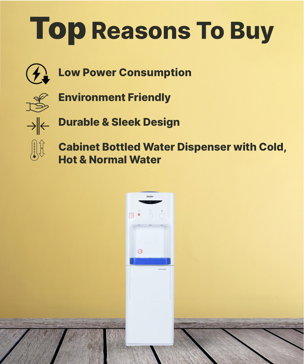 Image of Haier HWD-3WFMR Bottled Water Dispenser with Cold, Hot & Normal Water | Durable & Sleek Design | Low Power Consumption | Environment Friendly | 1Year Brand Warranty