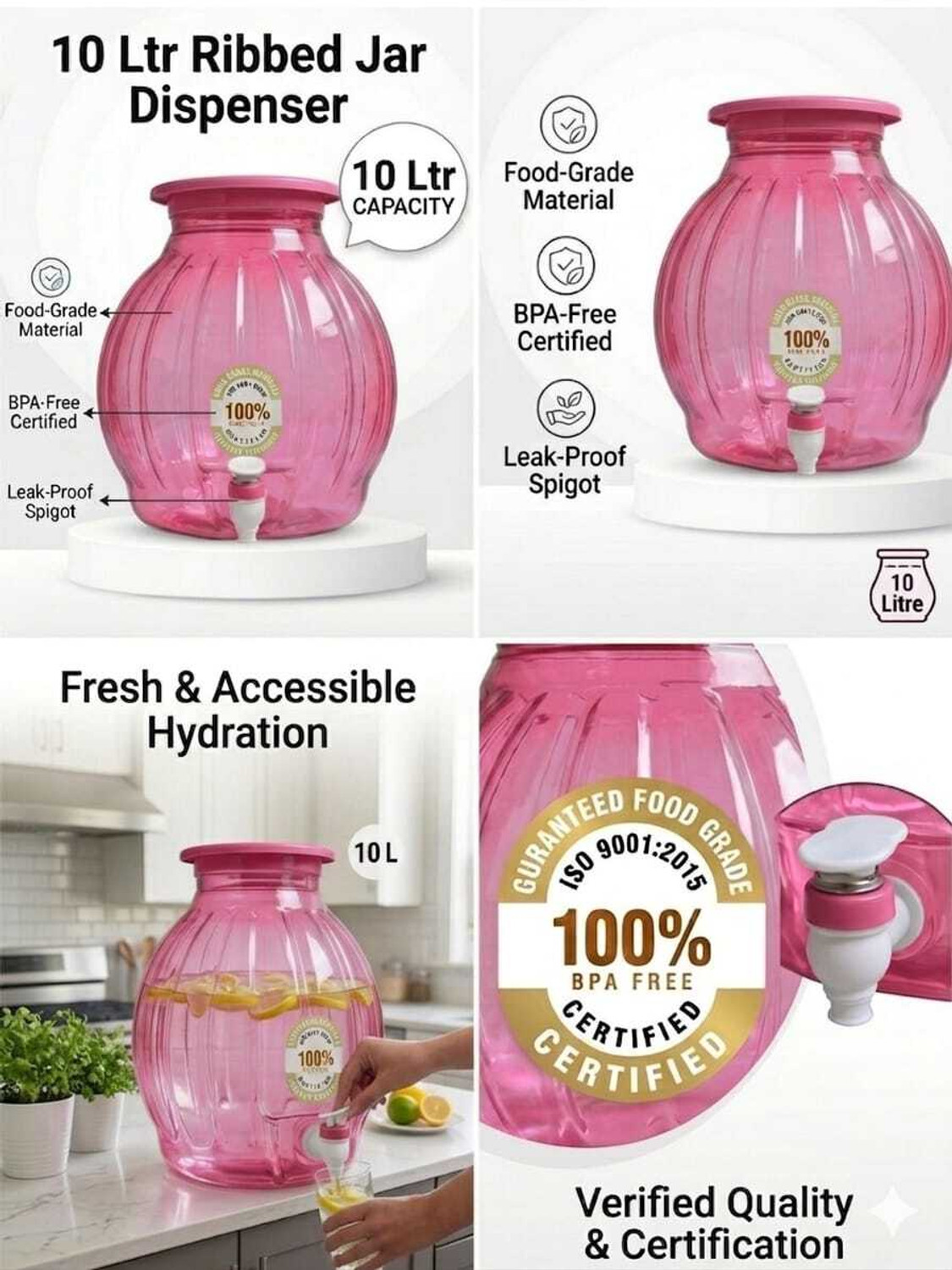 Image of RRR ENTERPRISE 10 Litre Water Dispenser Jar with Tap | Food Grade Plastic | Leak Proof Spigot Bottled Water Dispenser