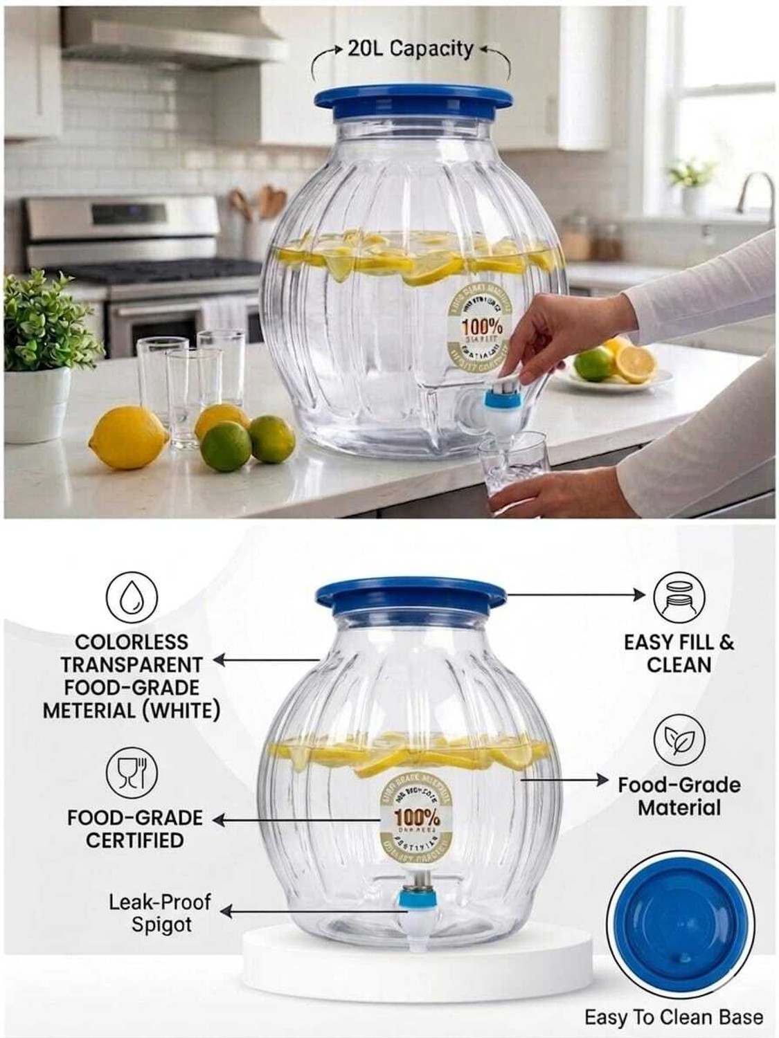 Image of RRR ENTERPRISE 10 Litre Water Dispenser Jar with Tap | Food Grade Plastic | Leak Proof Spigot Bottled Water Dispenser