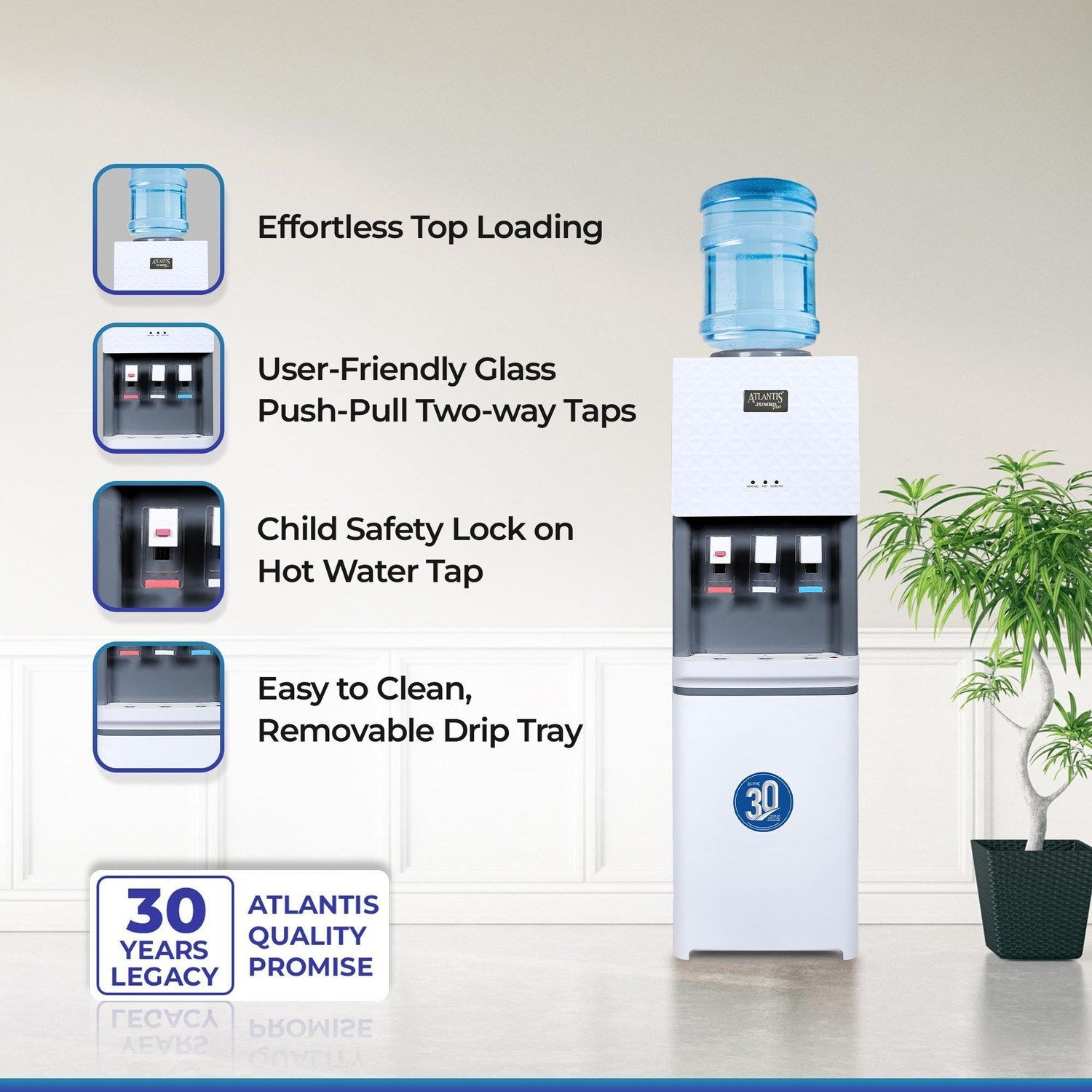 Image of ATLANTIS JUMBO PLUS (Hot, Normal & Cold) | 10Litres /Hour High Cooling Capacity Bottled Water Dispenser