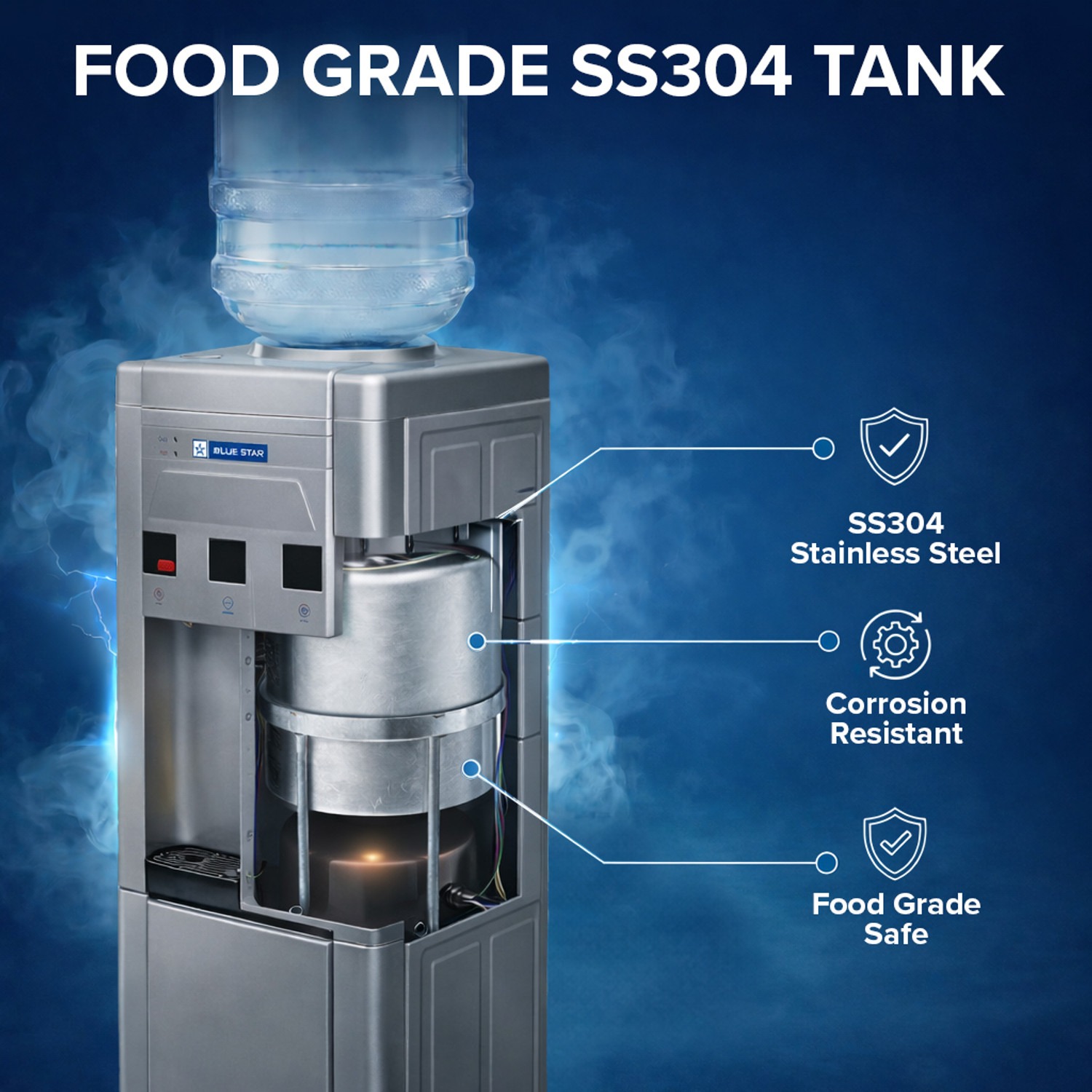 Image of Blue Star Water Dispenser with Refrigerator Hot and Cold taps (BWD3FMRGA-G, Grey Bottled Water Dispenser