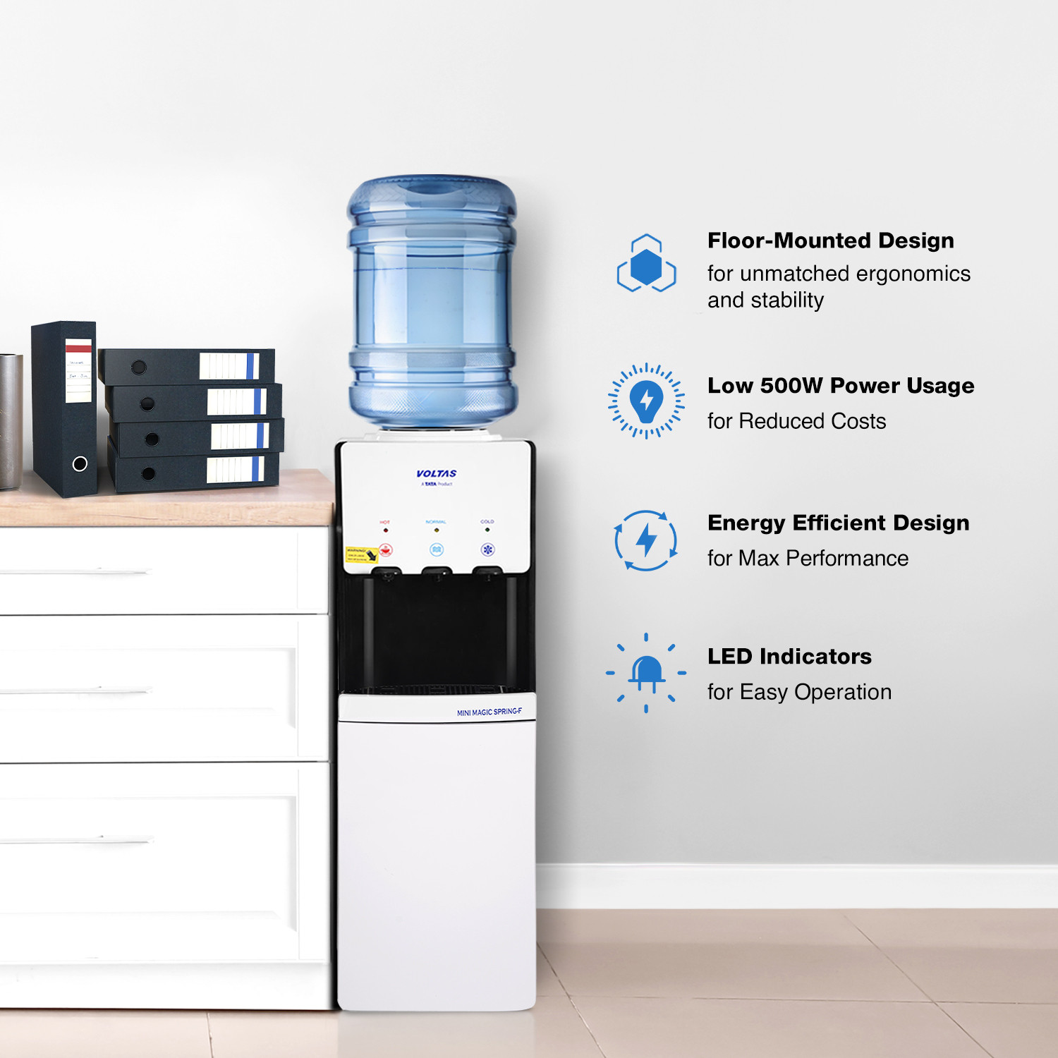 Image of Voltas MINIMAGIC SPRING F V PLUS Bottom Loading Water Dispenser with Bottled Water Dispenser |Cabinet With Refrigerator |Low Power Consumption