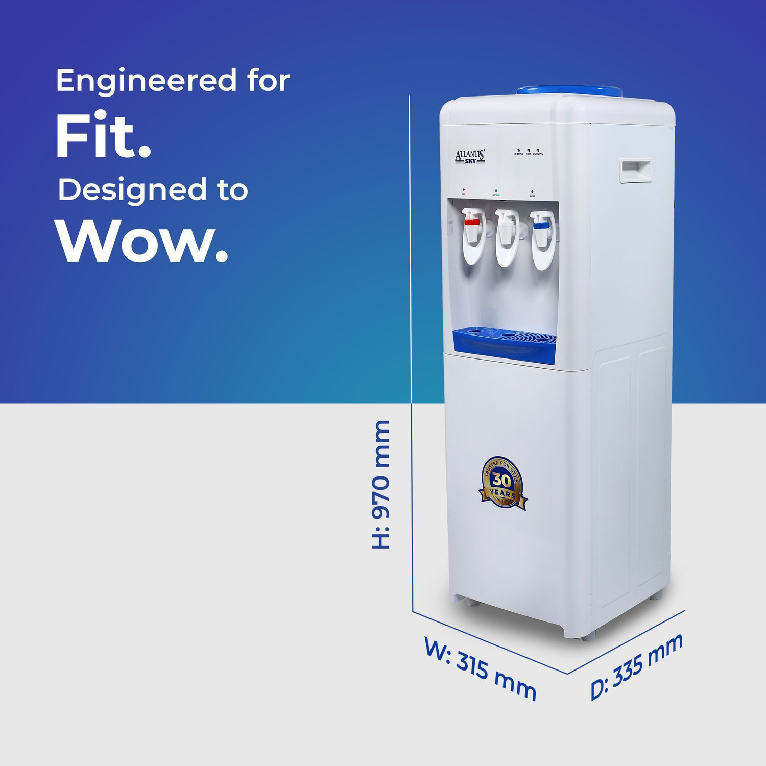 Image of ATLANTIS SKY Hot, Normal & Cold | Floor Standing- 3 Taps Bottled Water Dispenser