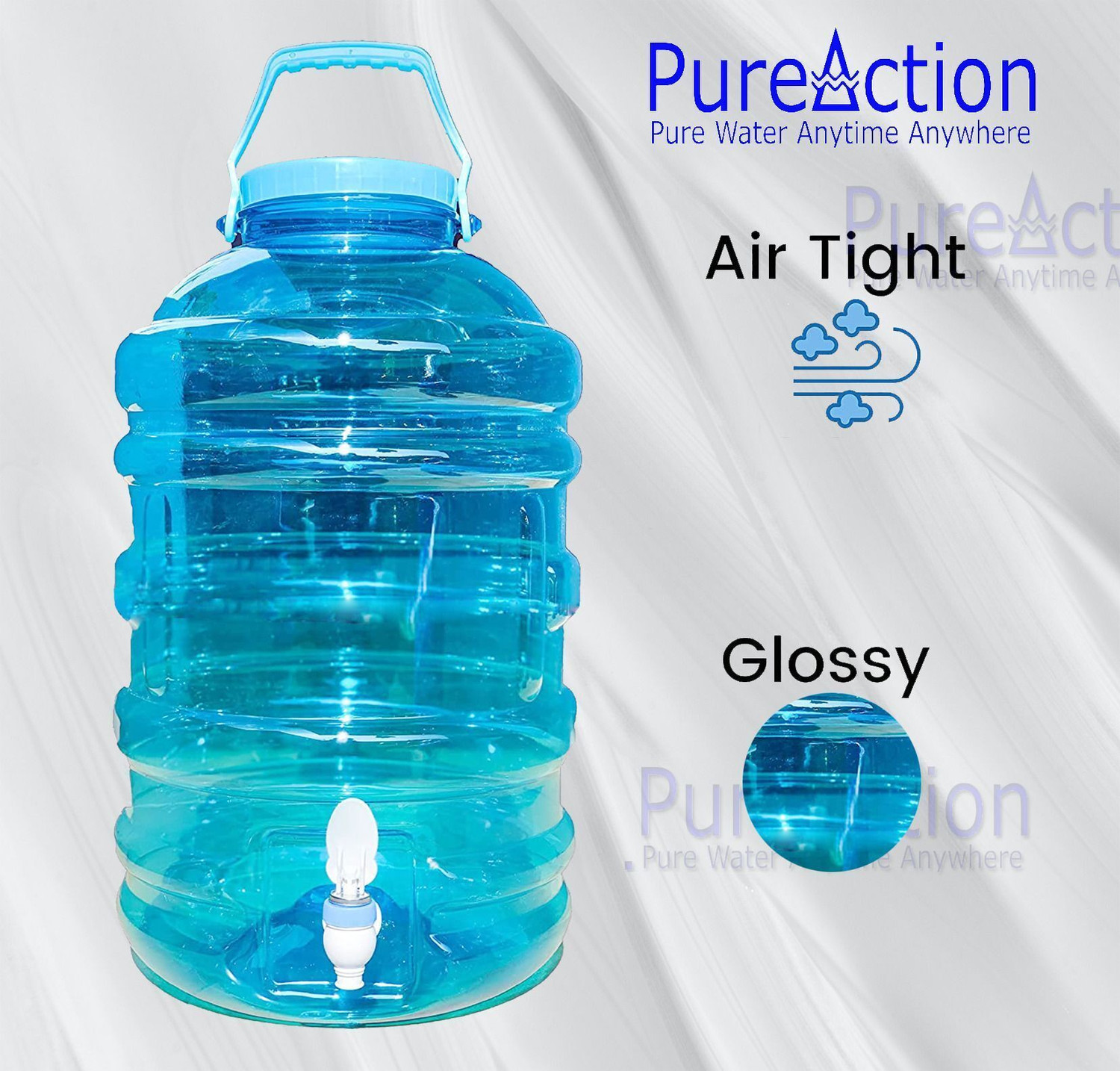 Image of PureAction 20 Litre Water Jar Water Container with Strong Handles & Durable Tap Arctic Blue Bottled Water Dispenser