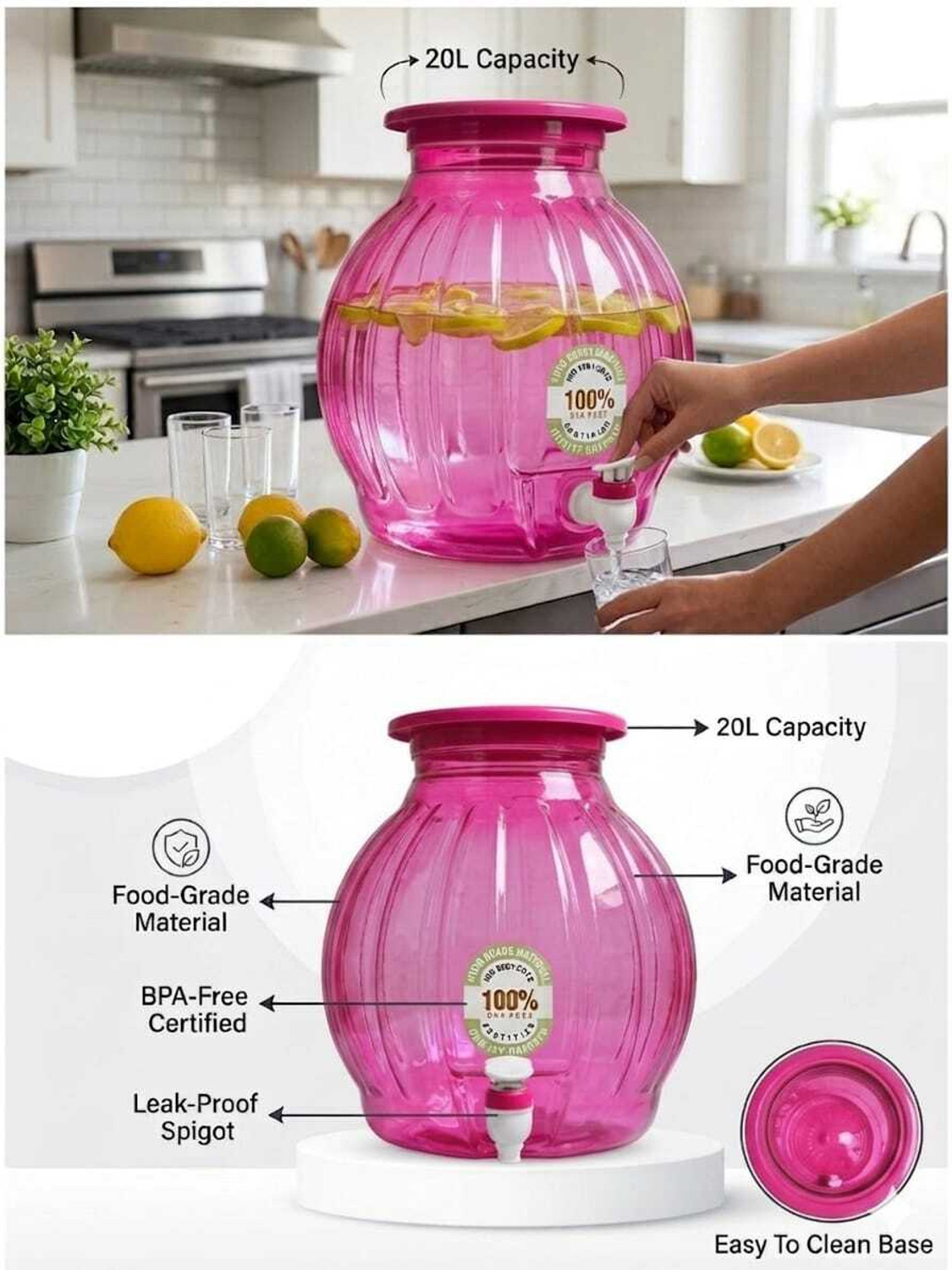 Image of RRR ENTERPRISE 10 Litre Water Dispenser Jar with Tap | Food Grade Plastic | Leak Proof Spigot Bottled Water Dispenser
