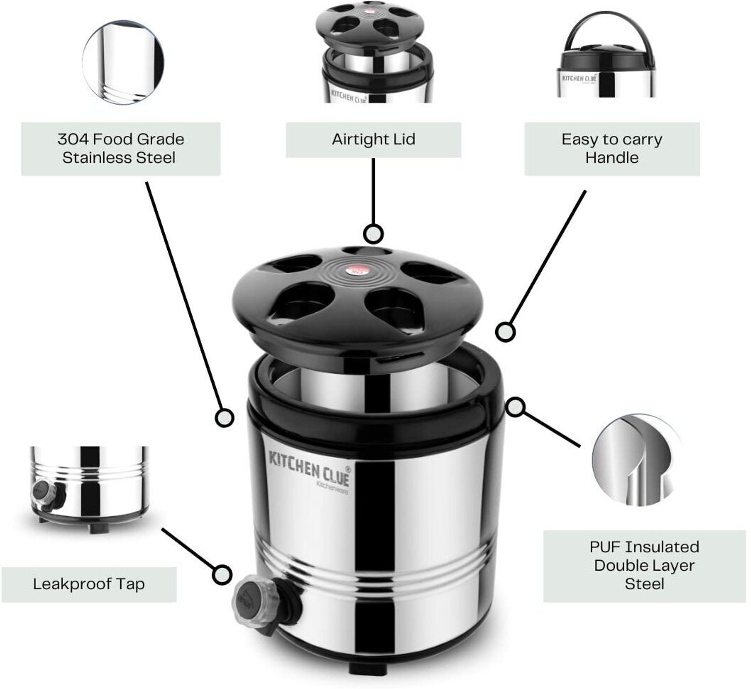 Image of KITCHEN CLUE PUF Insulated Hot & Cold Water /Tea Jug For Office Kitchen Home 6 Liter Bottom Loading Water Dispenser