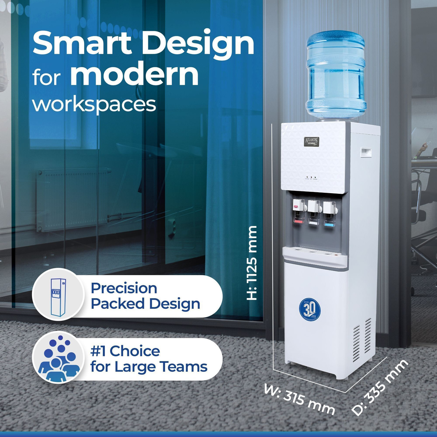 Image of ATLANTIS JUMBO PLUS (Hot, Normal & Cold) | 10Litres /Hour High Cooling Capacity Bottled Water Dispenser