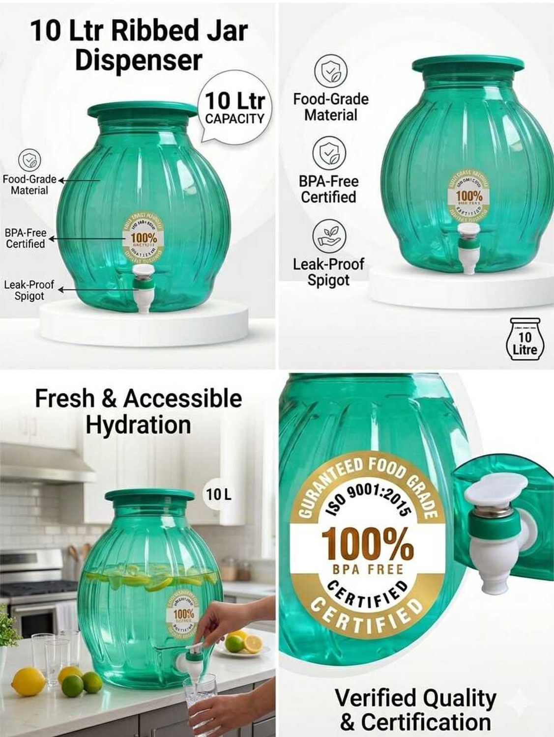 Image of RRR ENTERPRISE 10 Litre Water Dispenser Jar with Tap | Food Grade Plastic | Leak Proof Spigot Bottled Water Dispenser