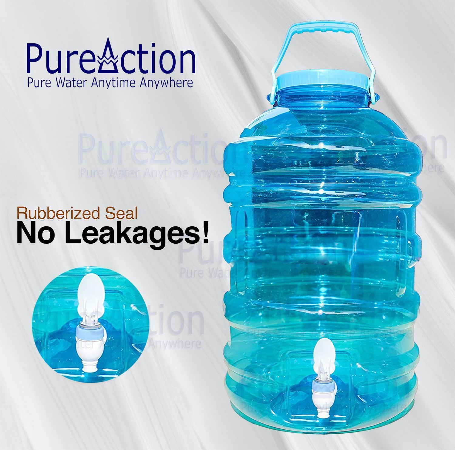 Image of PureAction 20 Litre Water Jar Water Container with Strong Handles & Durable Tap Arctic Blue Bottled Water Dispenser