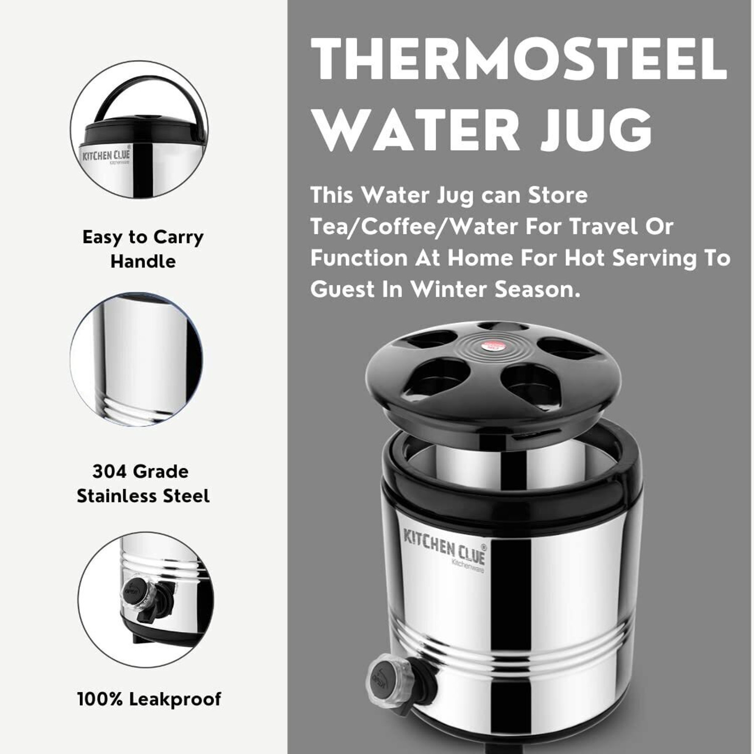 Image of KITCHEN CLUE PUF Insulated Hot & Cold Water /Tea Jug For Office Kitchen Home 6 Liter Bottom Loading Water Dispenser