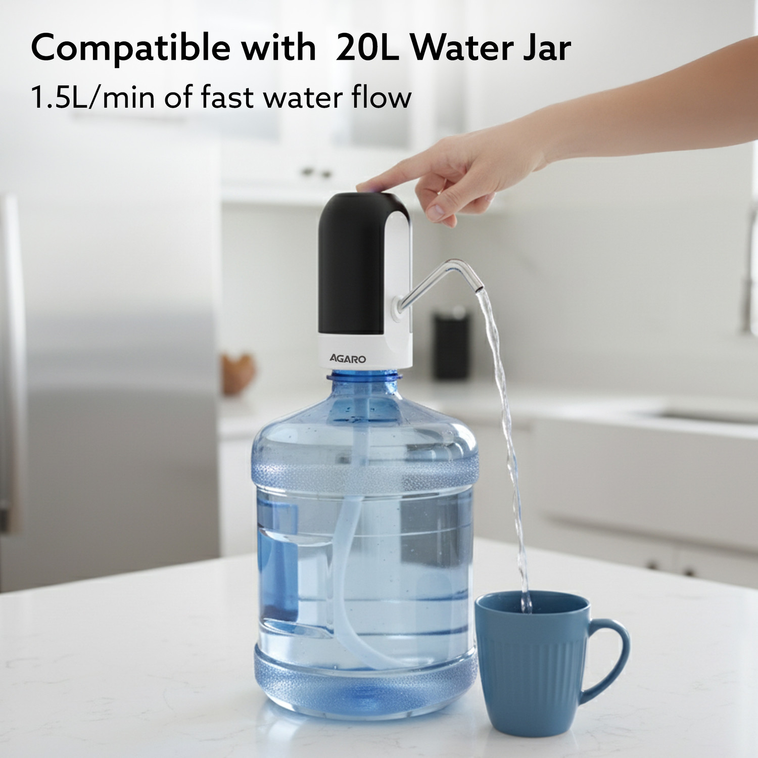 Image of AGARO Delite Electric Water Dispenser Pump for 20 Litre Water Bottle | USB Charging Bottom Loading Water Dispenser
