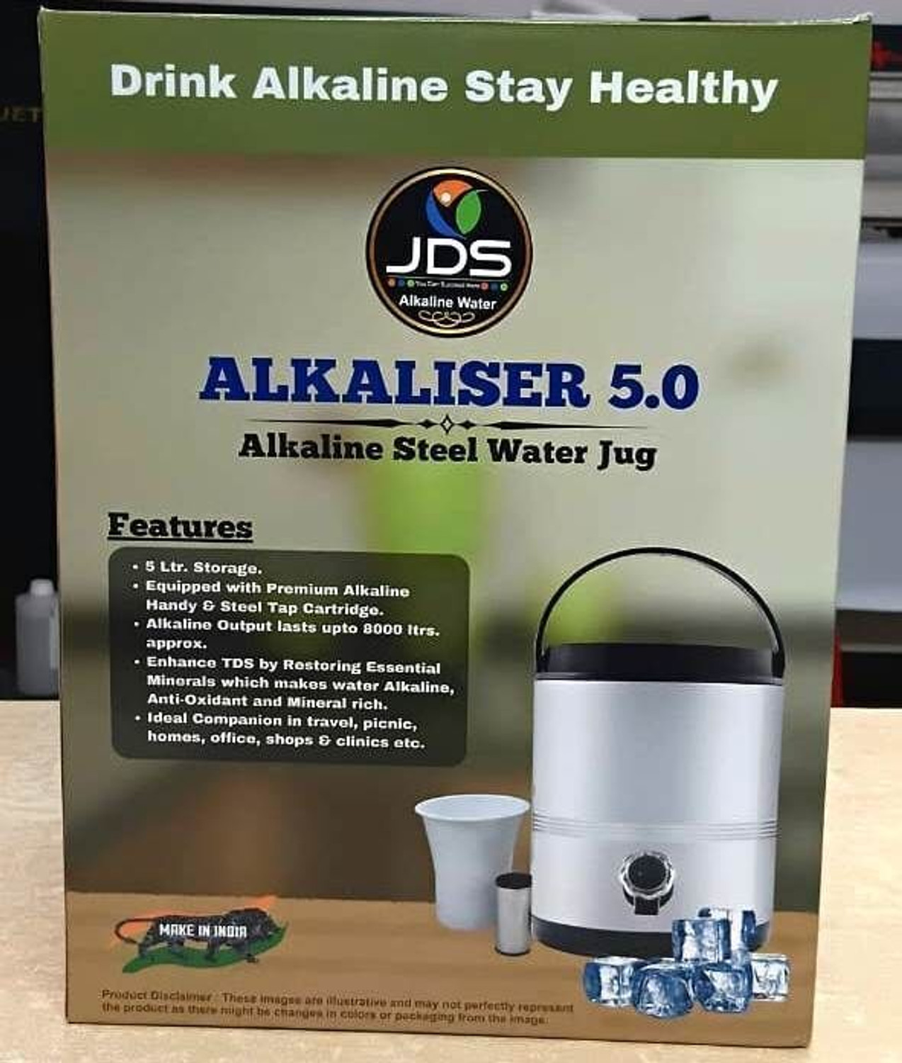 Image of jds JDS10002 Portable Alkaliser Alkaline Steel Warter Jug, Camper, jar Bottled Water Dispenser