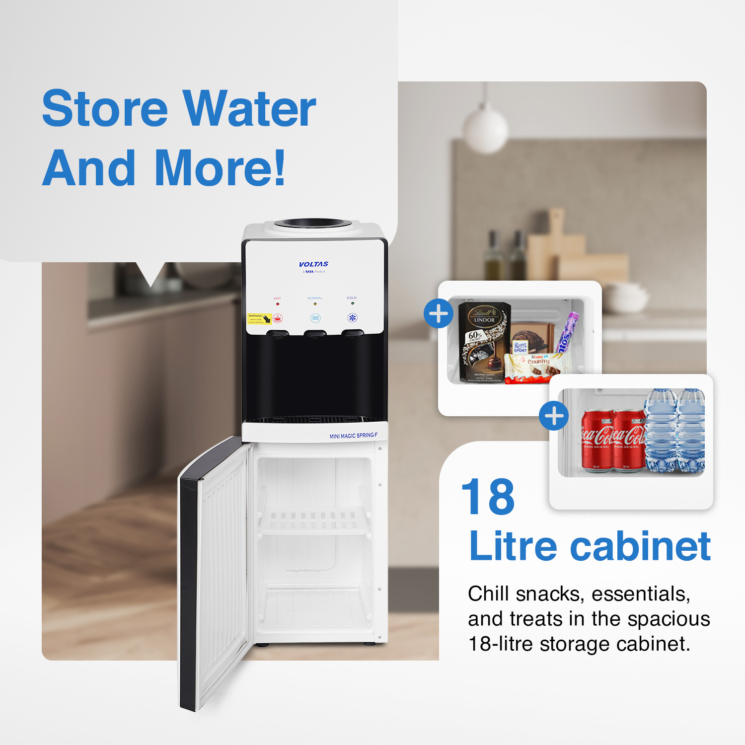 Image of Voltas MINIMAGIC SPRING F V PLUS Bottom Loading Water Dispenser with Bottled Water Dispenser |Cabinet With Refrigerator |Low Power Consumption