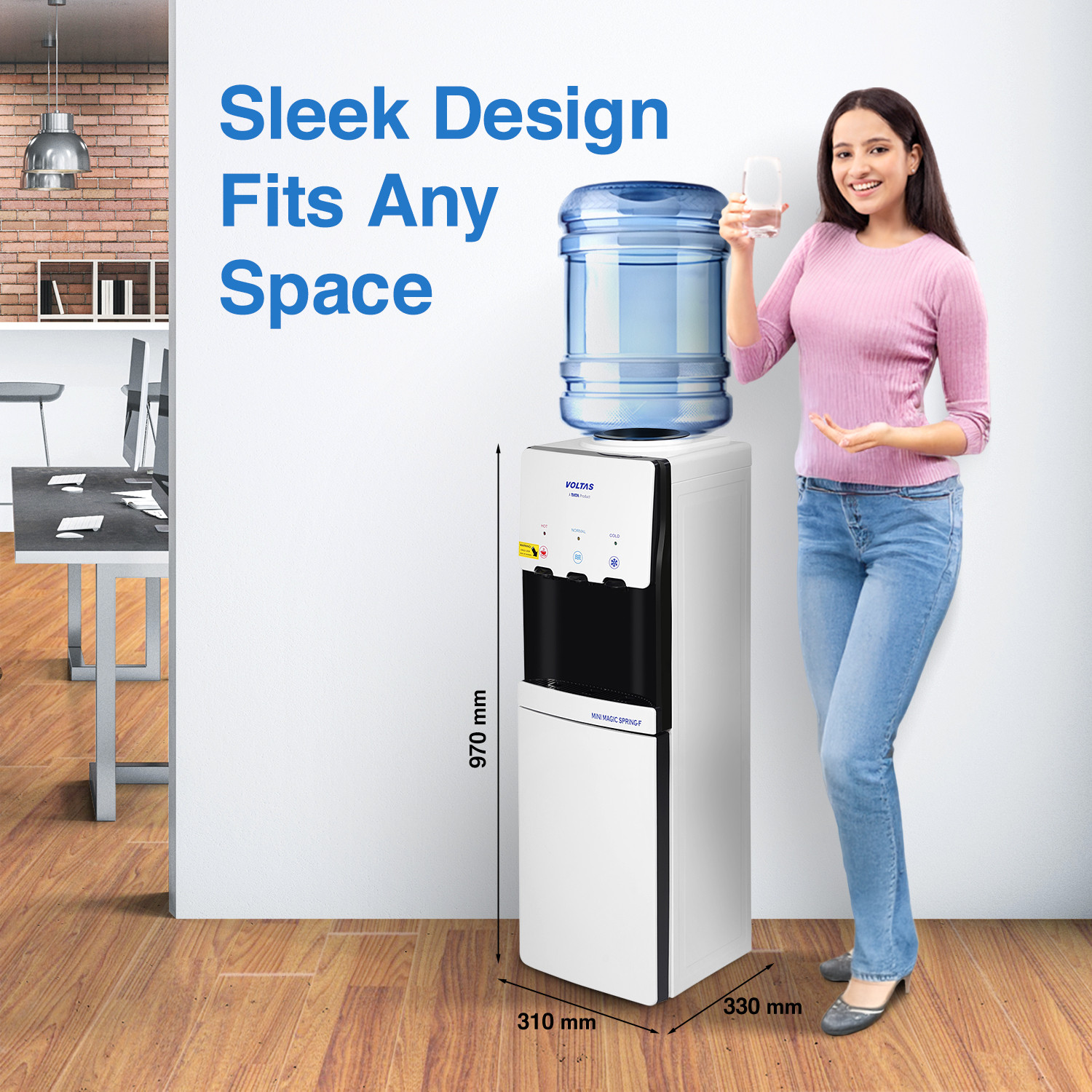 Image of Voltas MINIMAGIC SPRING F V PLUS Bottom Loading Water Dispenser with Bottled Water Dispenser |Cabinet With Refrigerator |Low Power Consumption